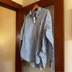 J. Crew Blue and White Striped Casual Shirt, Oversized.
